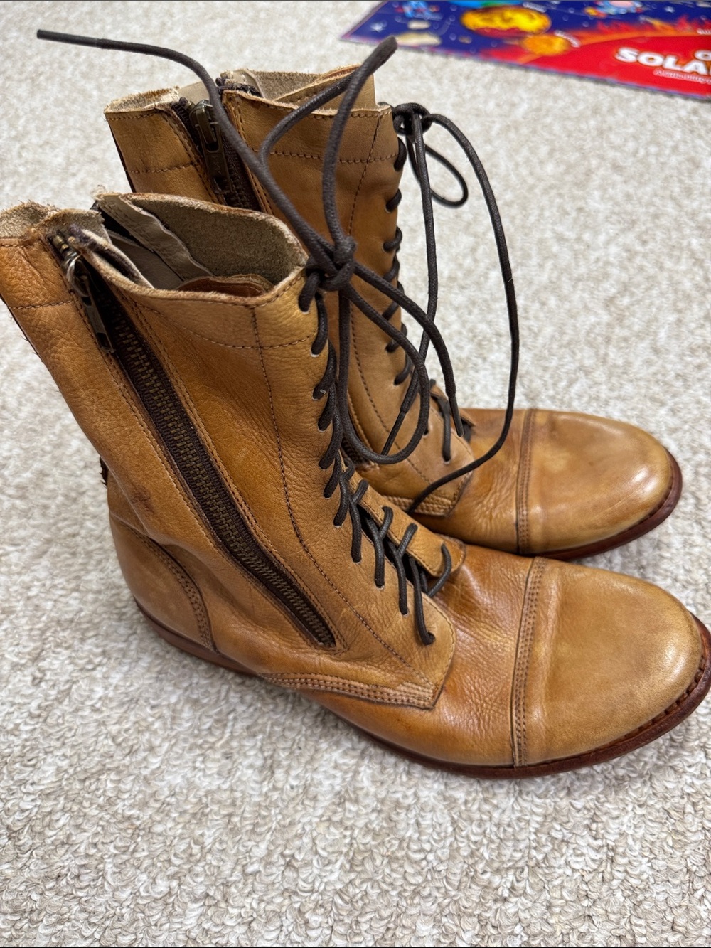Bed Stu Wheat Brown Leather Lace-Up Zip Boots